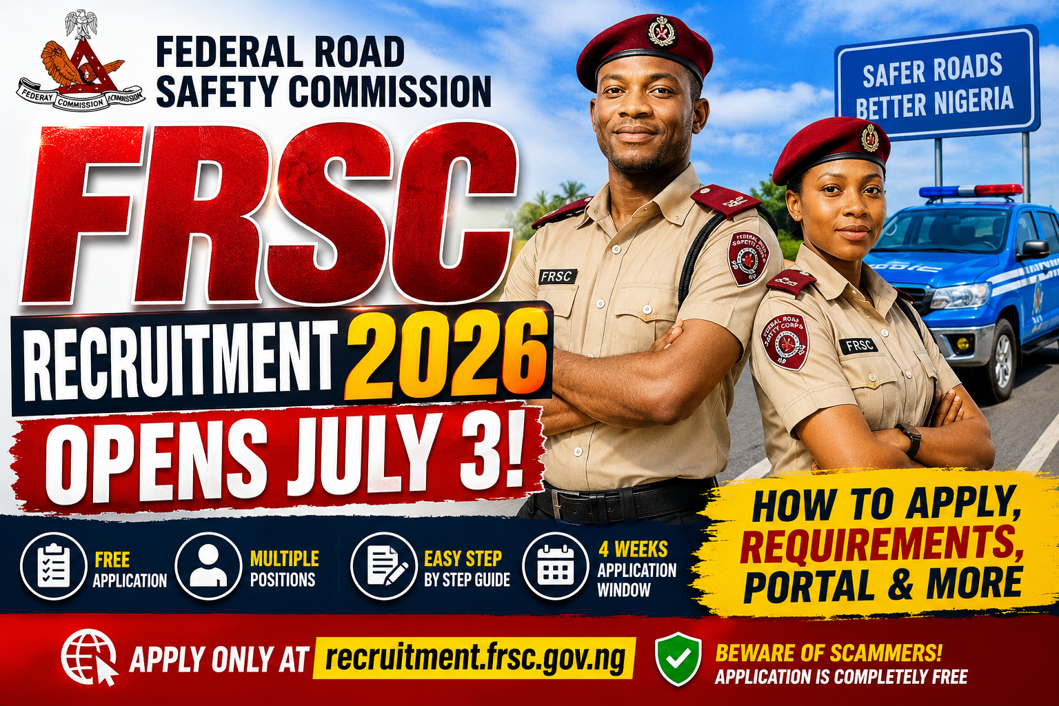 FRSC Recruitment 2026 Opens July 3. Requirements, Portal and How to Apply